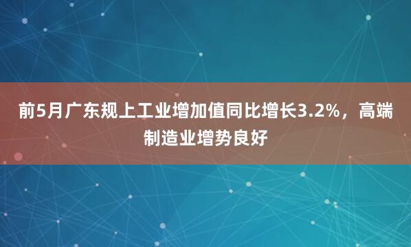 前5月广东规上工业增加值同比增长3.2%，高端制造业增势良好
